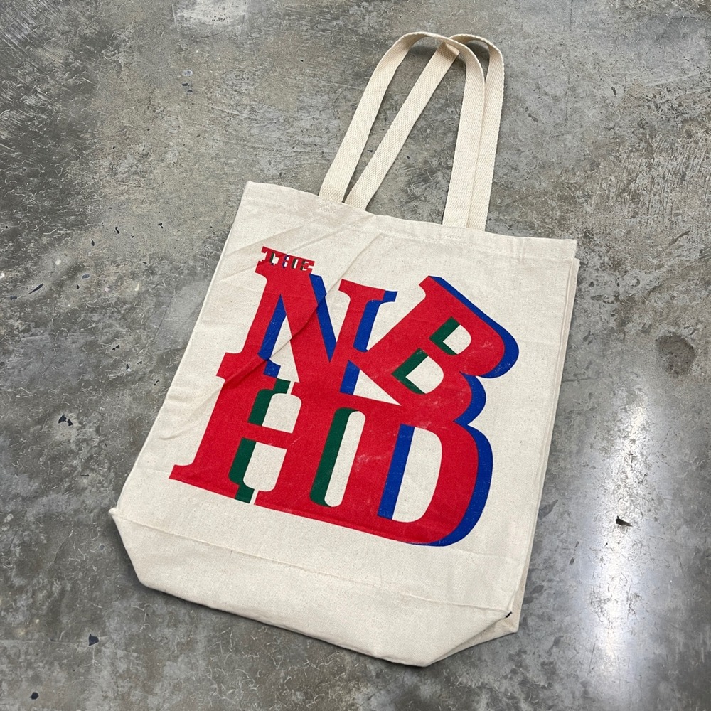 The Neighbourhood NBHD Band Tote Bag Cream Canvas Graphic Print Logo Tote